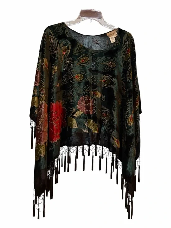 Coldwater Creek dark teal green velvet Poncho - Picture 2 of 5